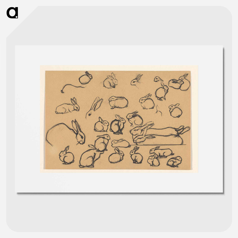 Studieblad met konijnen - ユリー デ フラーハ Poster.