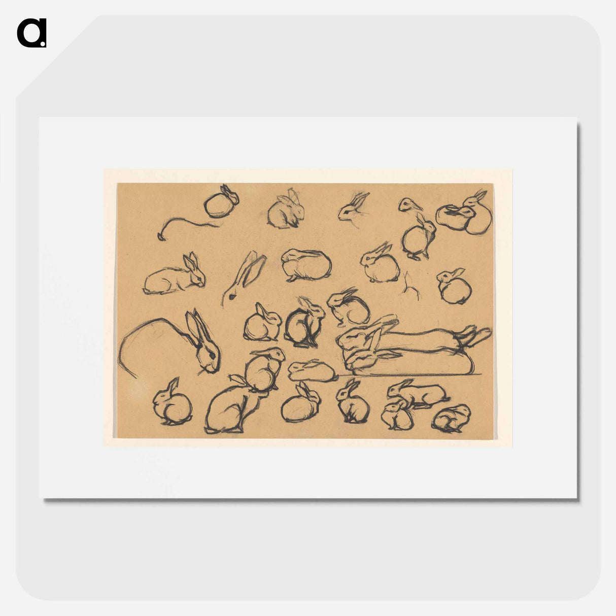 Studieblad met konijnen - ユリー デ フラーハ Poster.