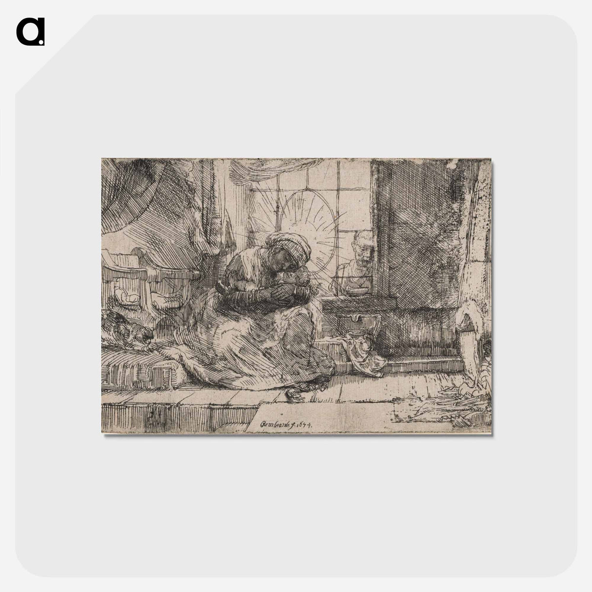 アートポストカード-The Virgin and Child with Cat and Snake - レンブラント ファン レイン Postcard.