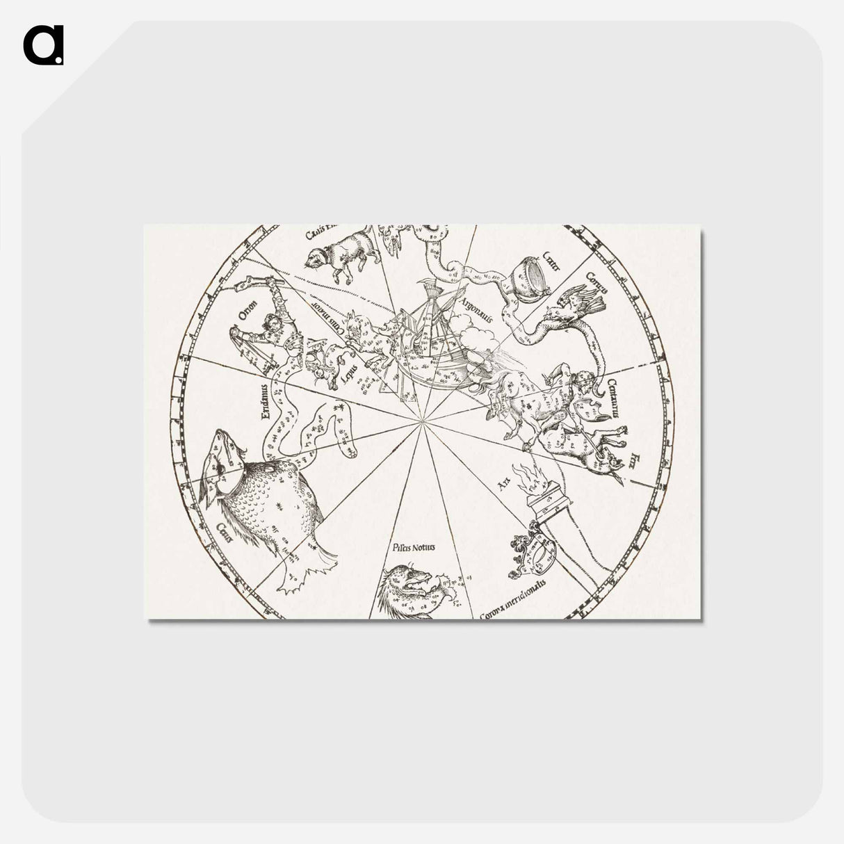 アートポストカード-The Southern Hemisphere of the Celestial Globe - アルブレヒト デューラー Postcard.