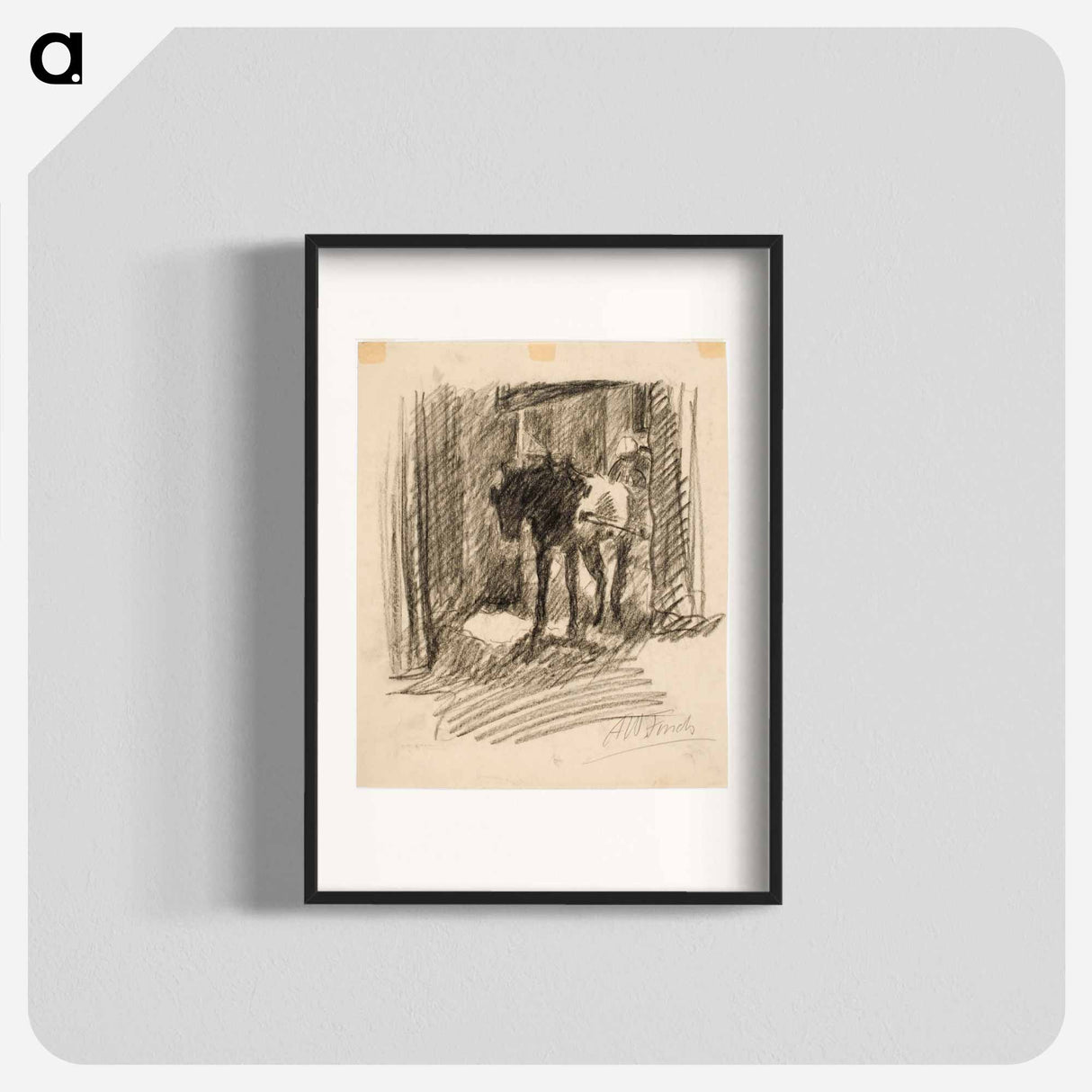 Rattaita vetävä hevonen pihaportissa - アルフレッド ウィリアム フィンチ Poster.