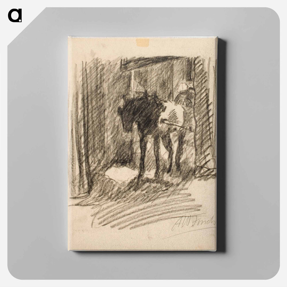 Rattaita vetävä hevonen pihaportissa - アルフレッド ウィリアム フィンチ Canvas.