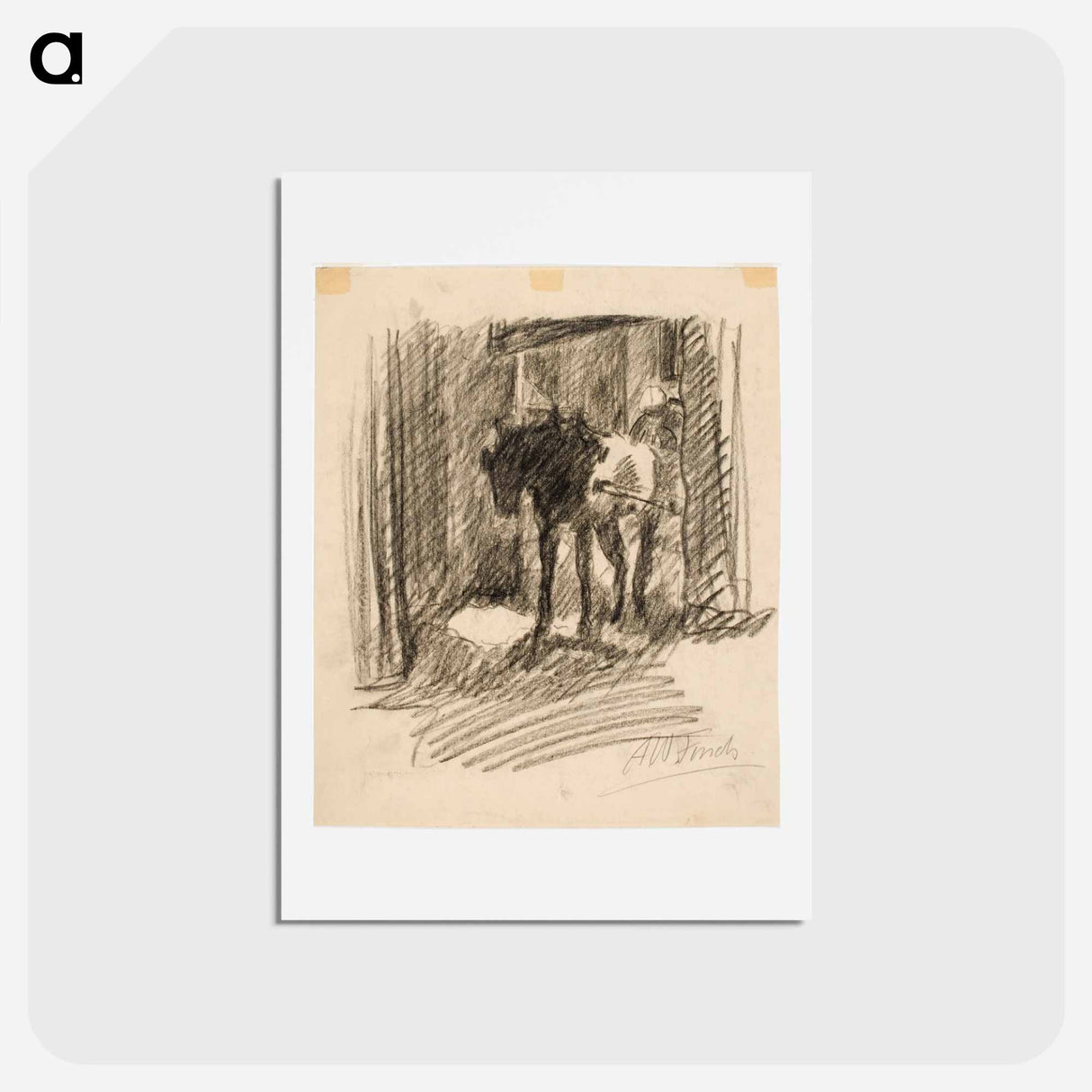 Rattaita vetävä hevonen pihaportissa - アルフレッド ウィリアム フィンチ Postcard.