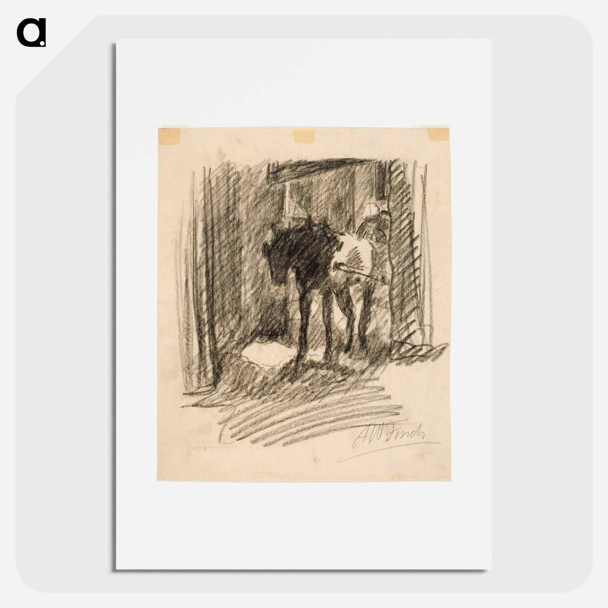 Rattaita vetävä hevonen pihaportissa - アルフレッド ウィリアム フィンチ Poster.