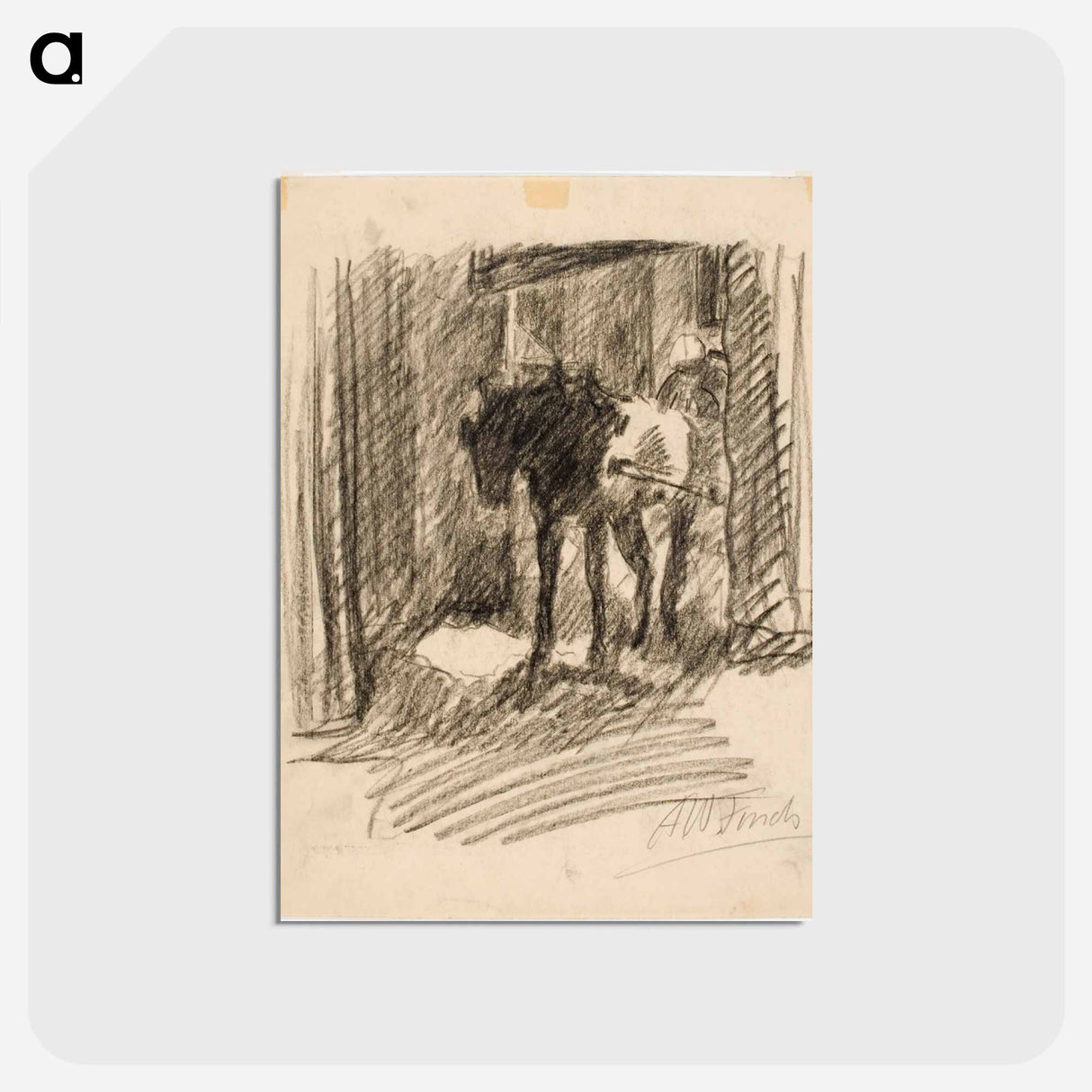 Rattaita vetävä hevonen pihaportissa - アルフレッド ウィリアム フィンチ Postcard.