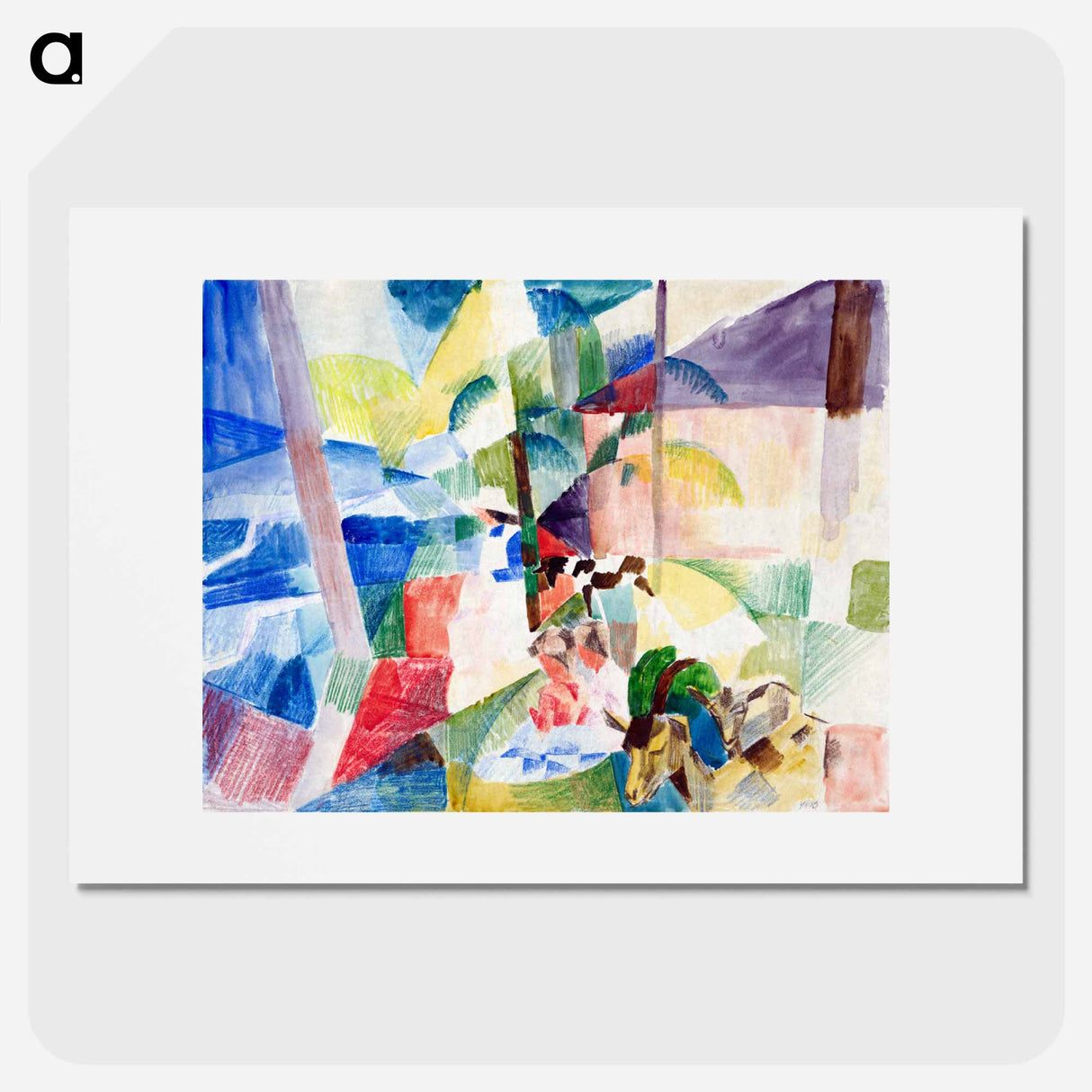 Landscape with children and goats - オーガスト マッケ Poster.