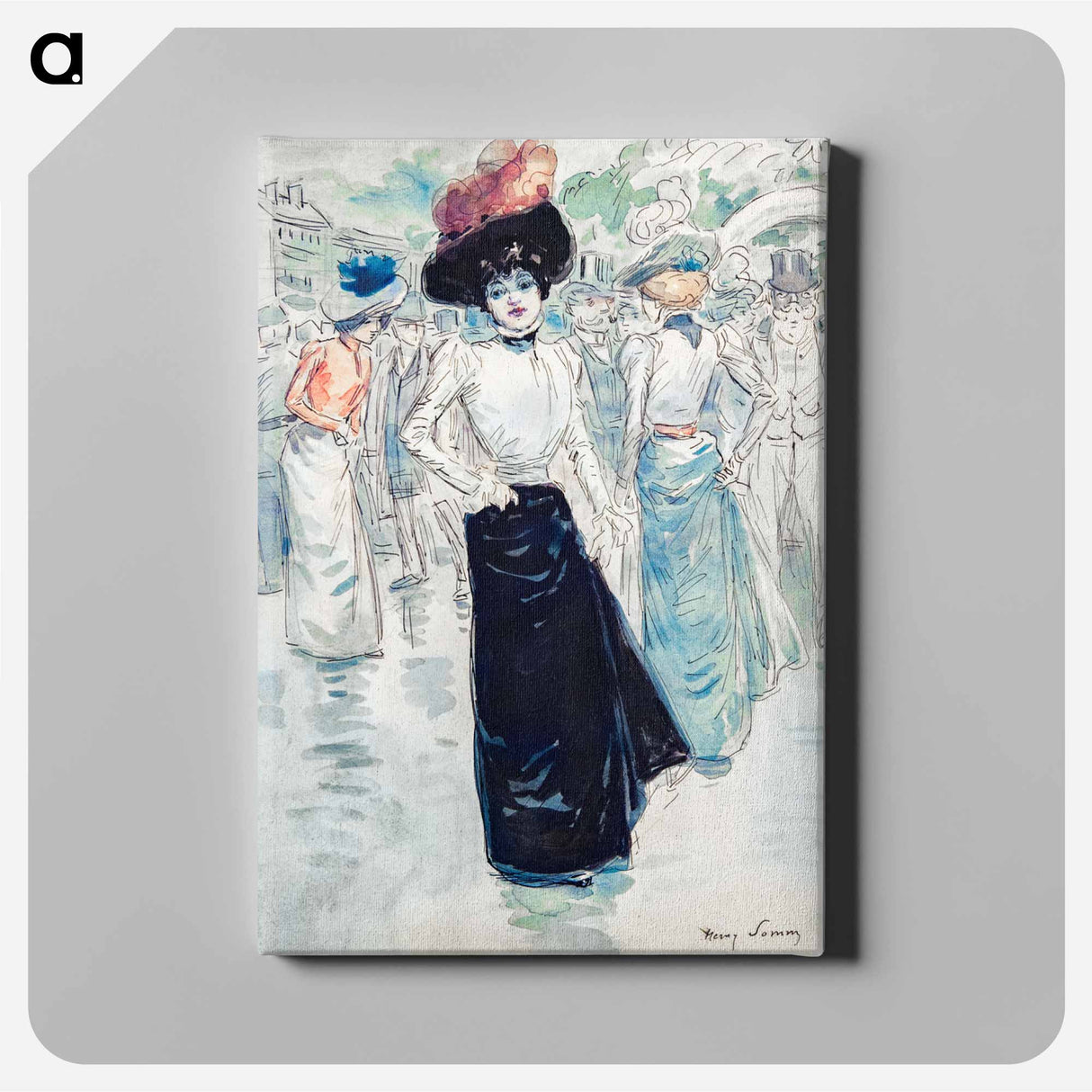 A Parisienne on a Crowded Street - アンリ ソム Canvas.