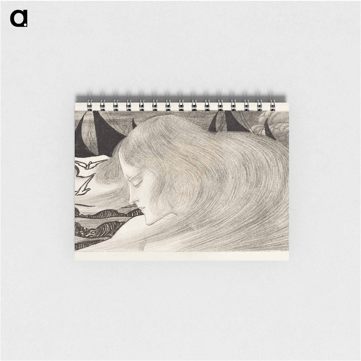 Young woman with wavy hair in front of a sea with ships by Jan Toorop - ヤン・トゥーロップ Memo.