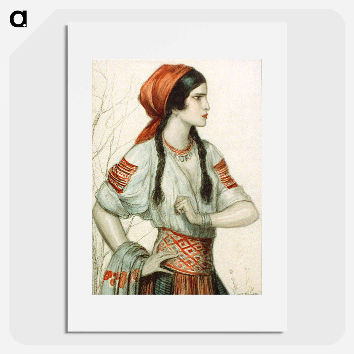 Girl in Slavic peasant costume by Wladyslaw Theodore Benda - ウワディスワフ テオドール ベンダ Poster.