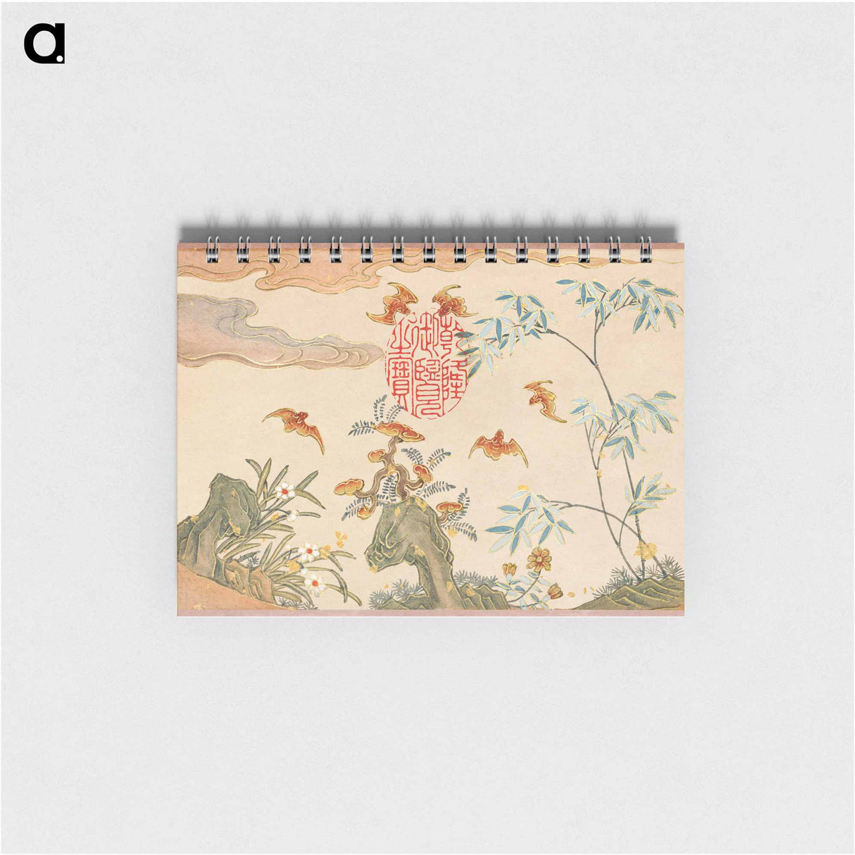 Bats, rocks, flowers oval calligraphy - 張若愛 Memo.