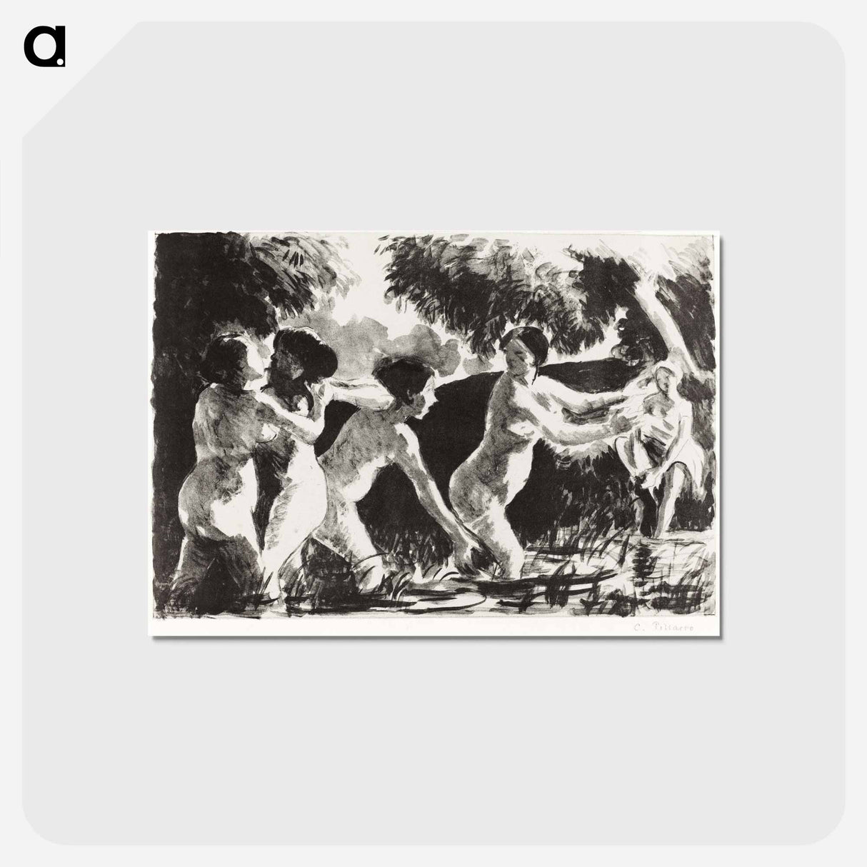 アートポストカード-Bathers Wrestling - カミーユ ピサロ Postcard.