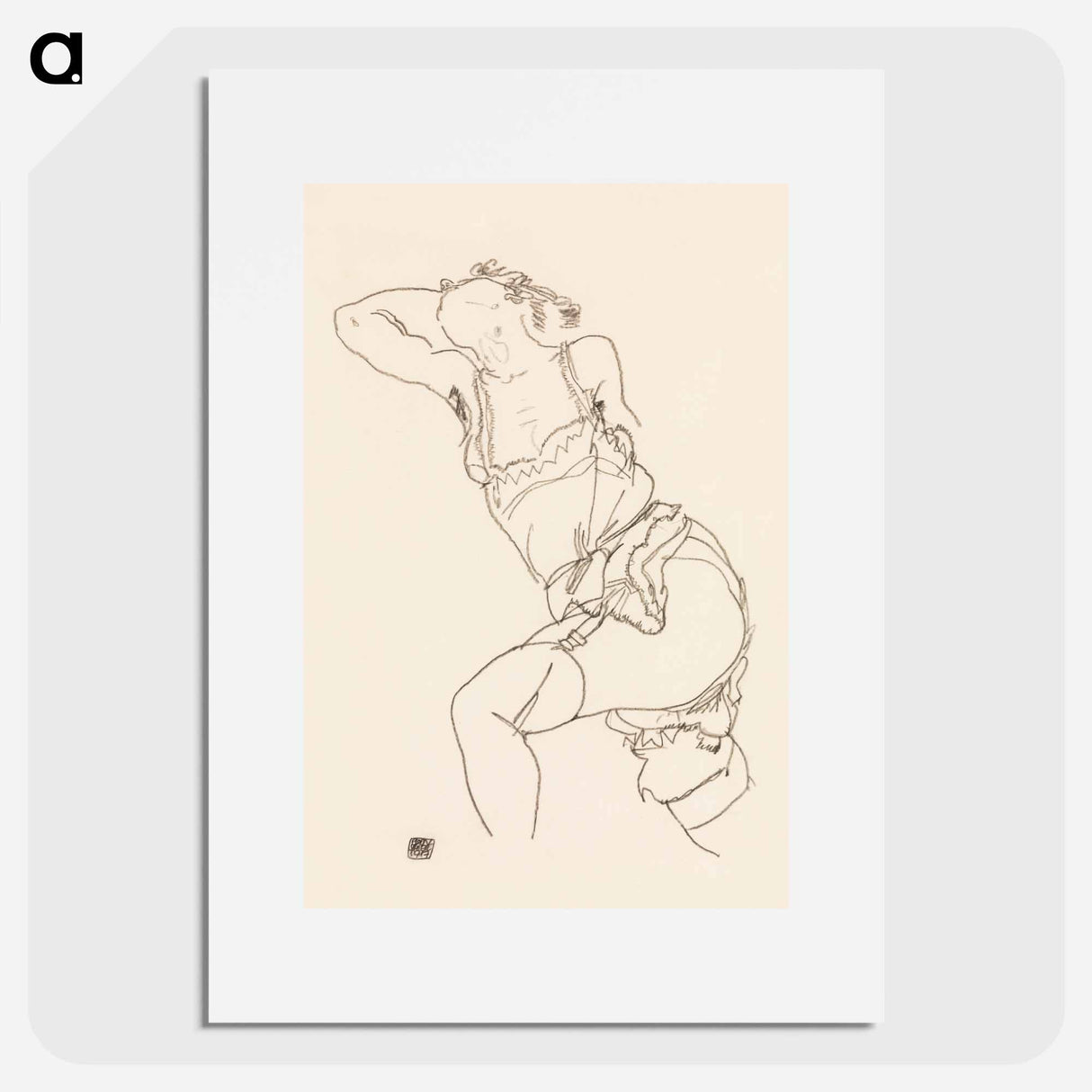 Vulgar lady in lingerie. Reclining Model in Chemise and Stockings - Egon Schiele Poster.