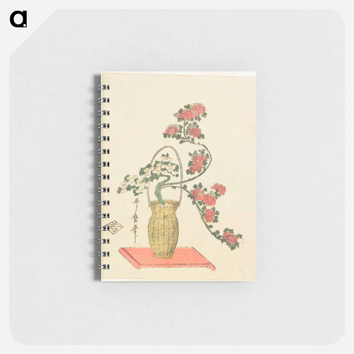 Ikebana arrangement of Chrysanthemums, Bamboo in Basket - 喜多川 歌麿 Memo.