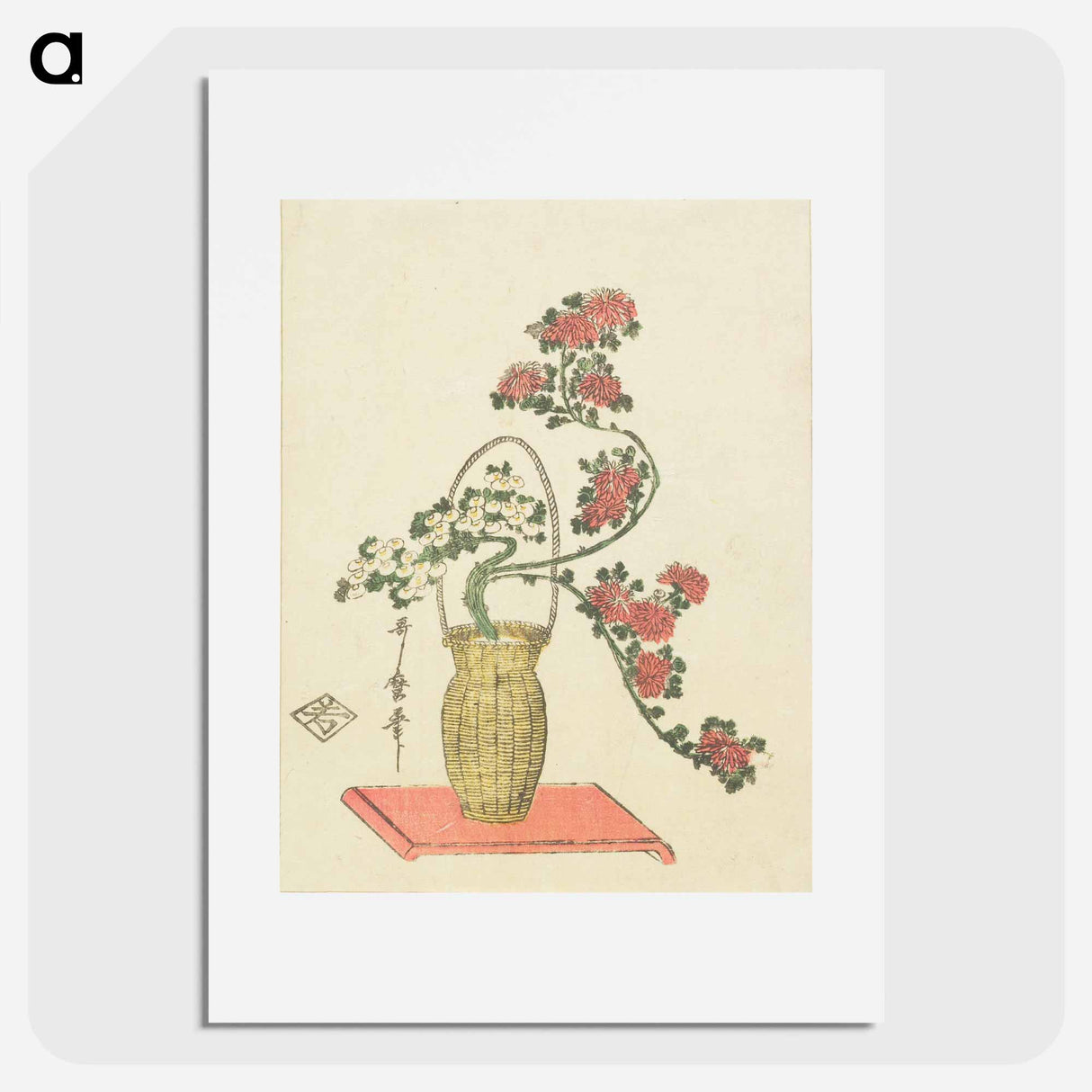 アートポスター-Ikebana arrangement of Chrysanthemums, Bamboo in Basket - 喜多川 歌麿 Poster.
