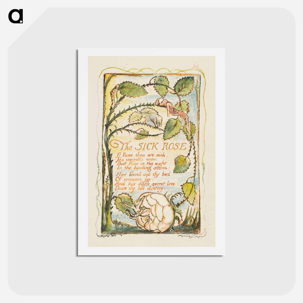 アートポストカード-Songs of Innocence and of Experience: The Sick Rose - ウィリアム ブレイク Postcard.
