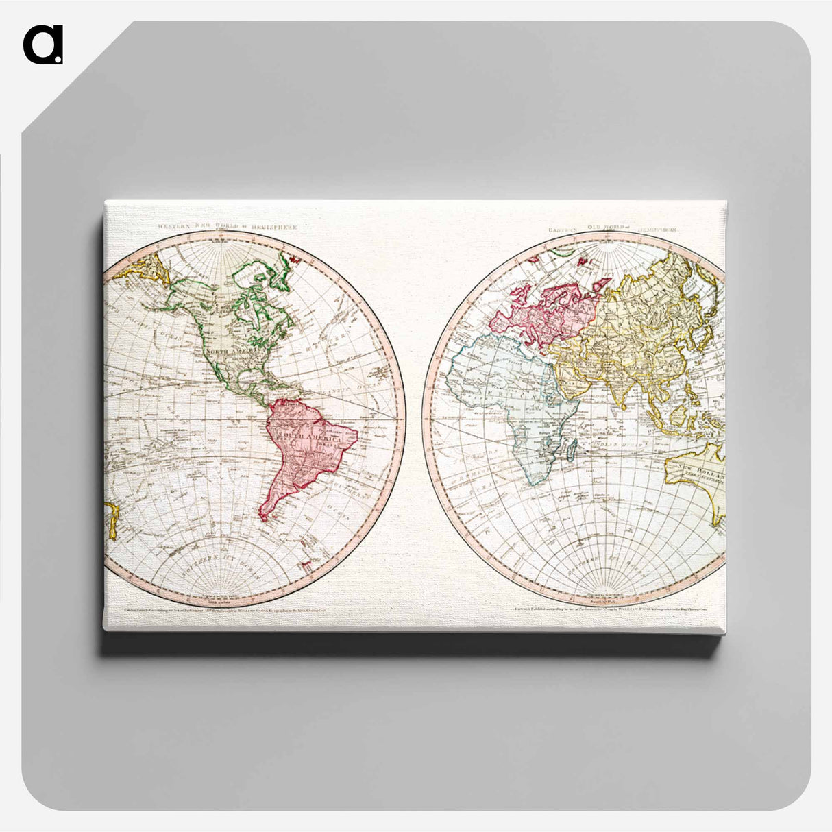 New World, or, Western Hemisphere; Old World, or Eastern Hemisphere - アンティーク地図 Canvas.