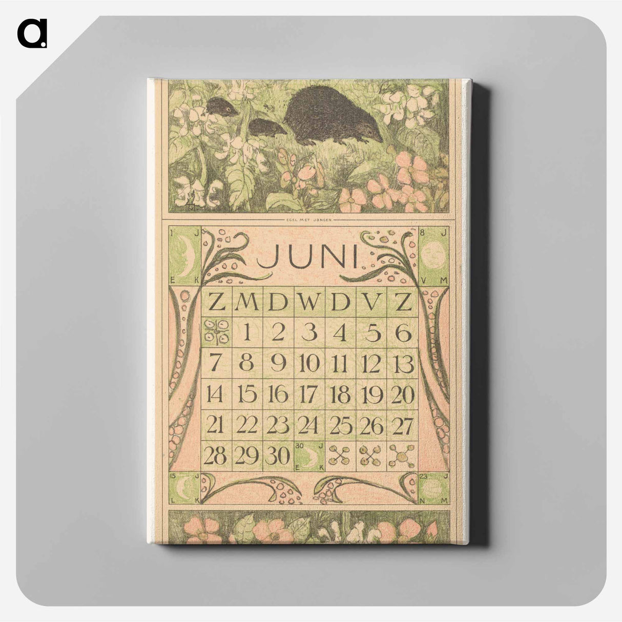Kalenderblad juni met egels - テオ ヴァン ホイテマ Canvas.