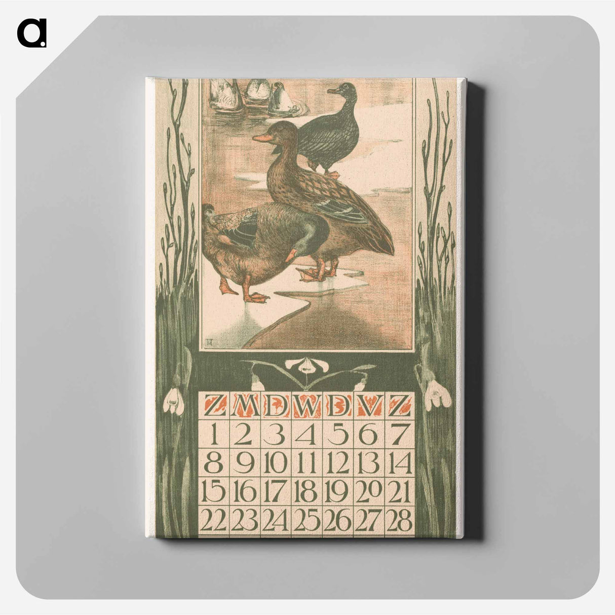 Kalenderblad februari met eenden - テオ ヴァン ホイテマ Canvas.