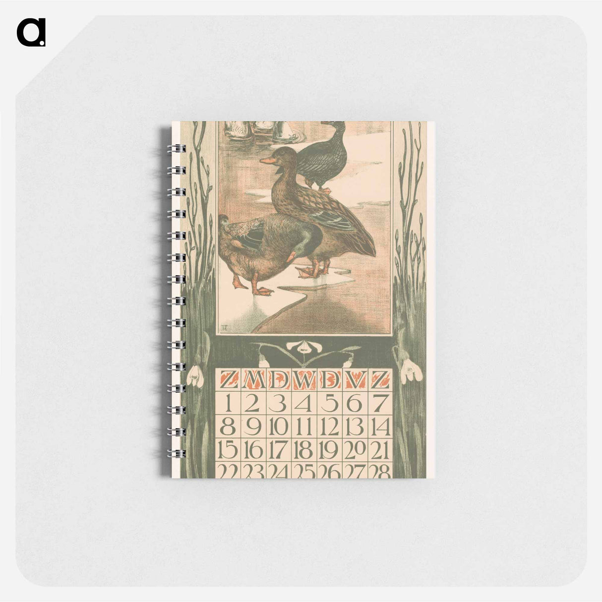 Kalenderblad februari met eenden - テオ ヴァン ホイテマ Memo.