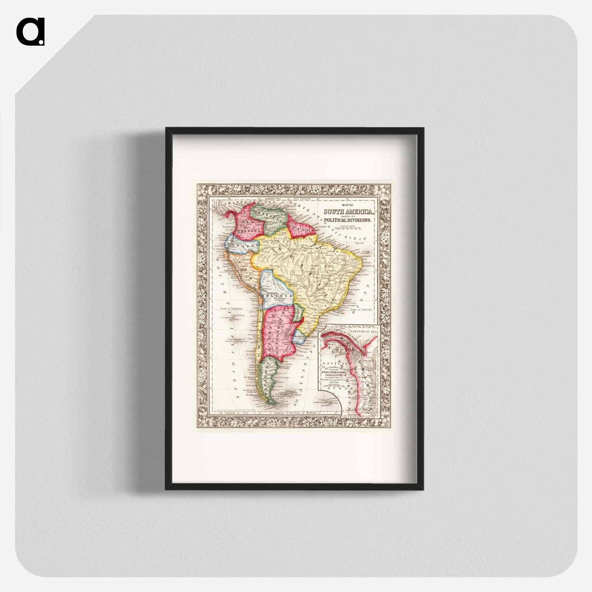 Map of South America, showing its political divisions - アンティーク地図 Poster.