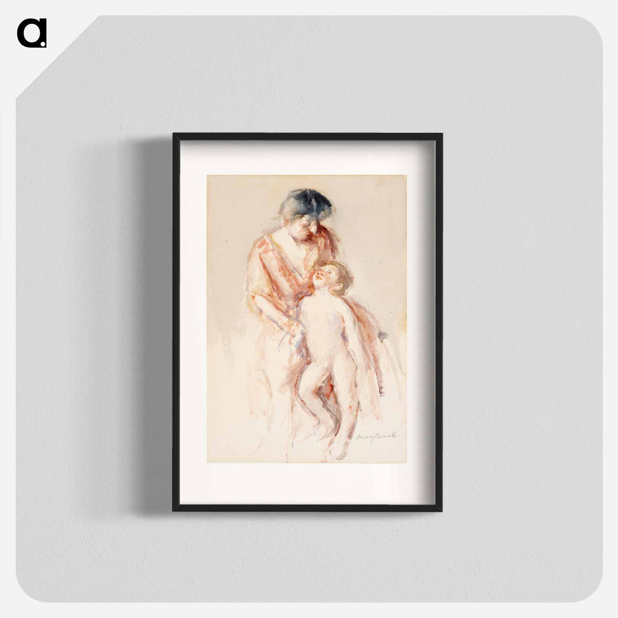 Woman with Nude Boy at Her Left - メアリー カサット Poster.