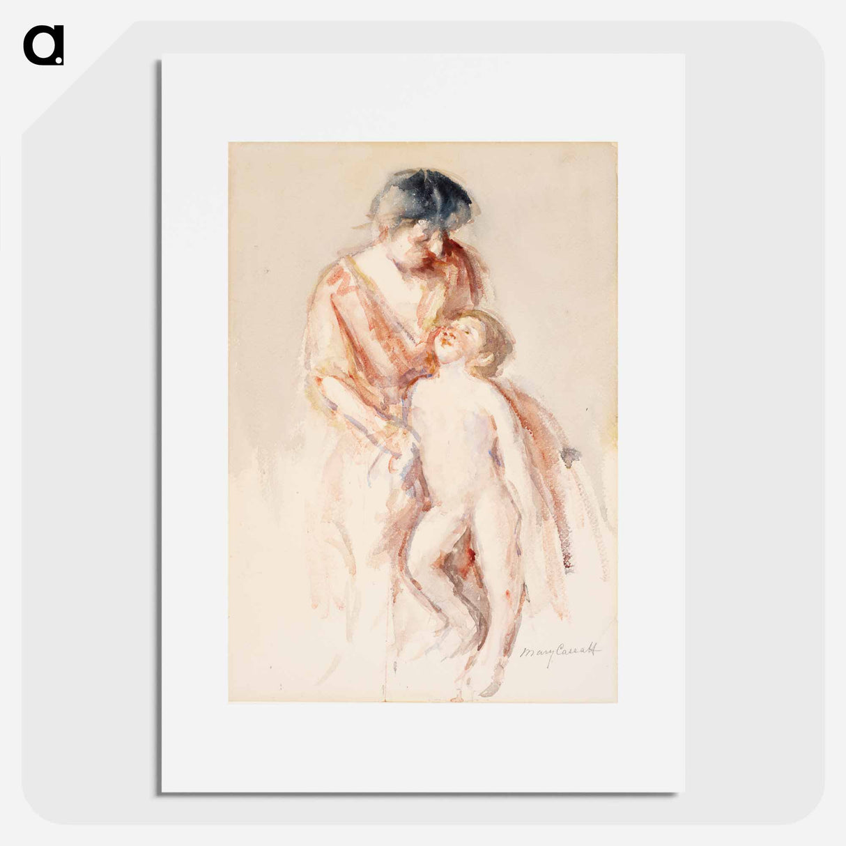 Woman with Nude Boy at Her Left - メアリー カサット Poster.