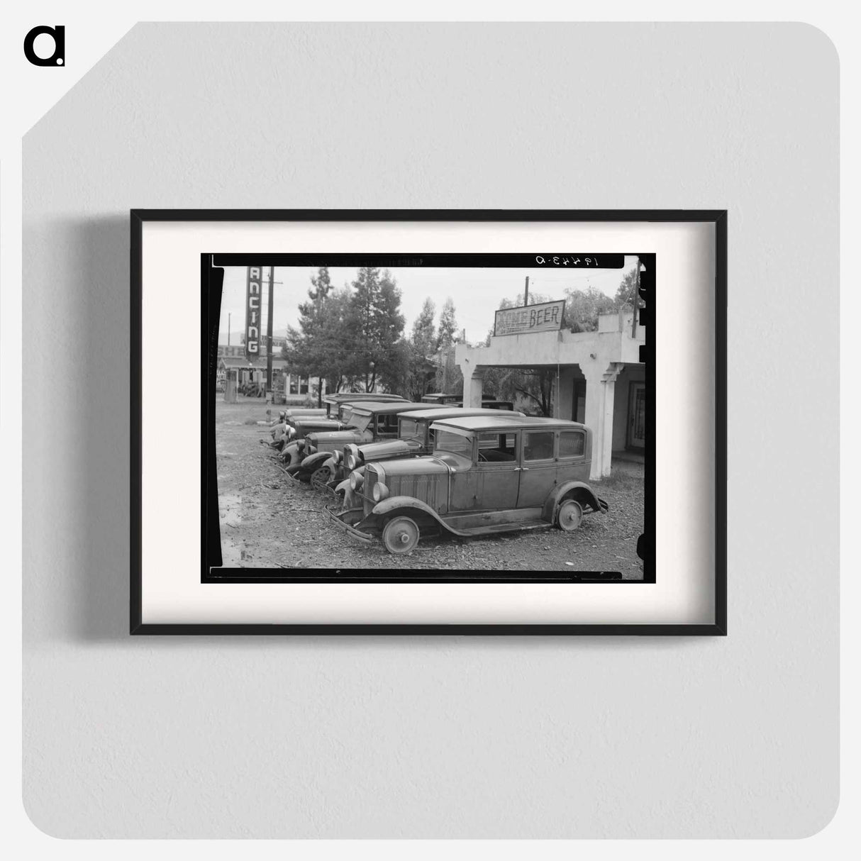 Roadside used car display on State Highway 17, in season when migrants come into the region for pea-picking. Santa Clara County, California - Dorothea Lange Poster.