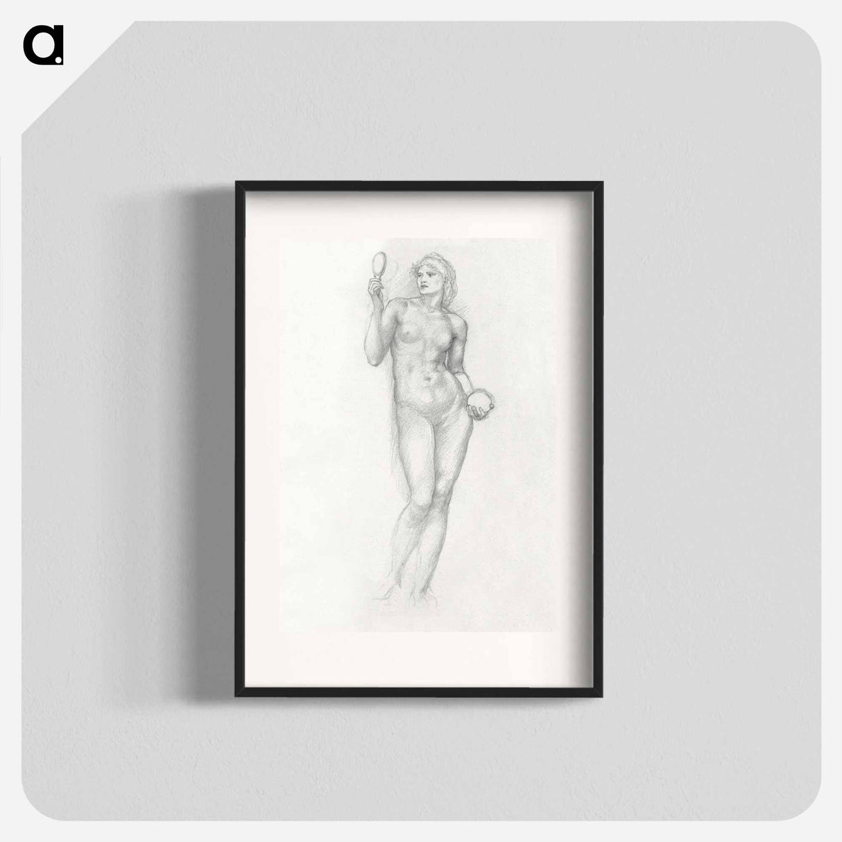 Nude Female Figure with Mirror in Right Hand - エドワード バーン ジョーンズ Poster.