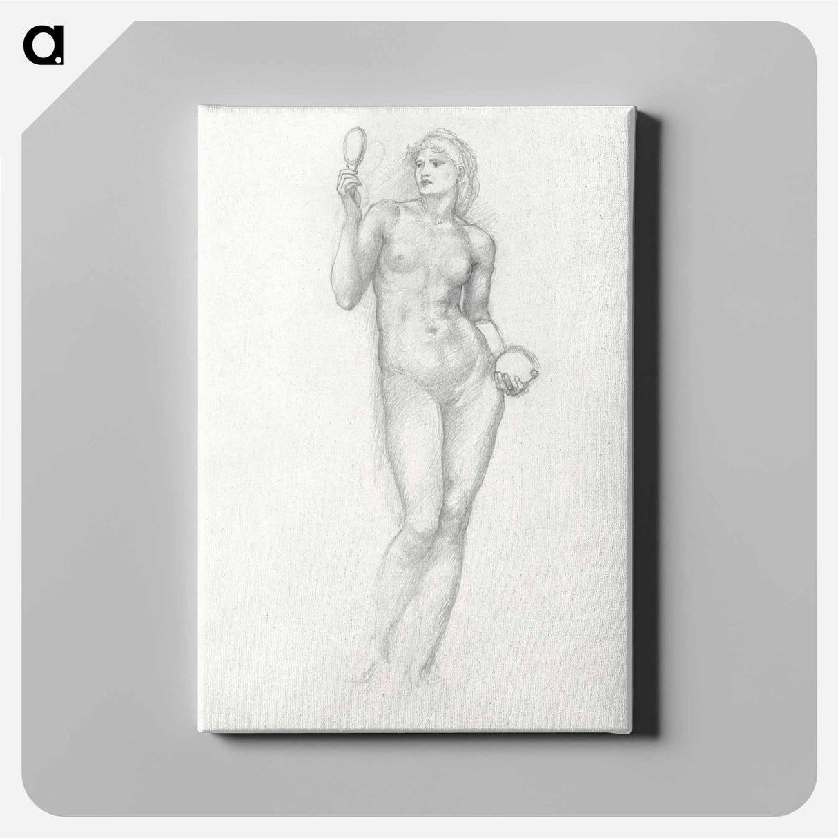 Nude Female Figure with Mirror in Right Hand - エドワード バーン ジョーンズ Canvas.