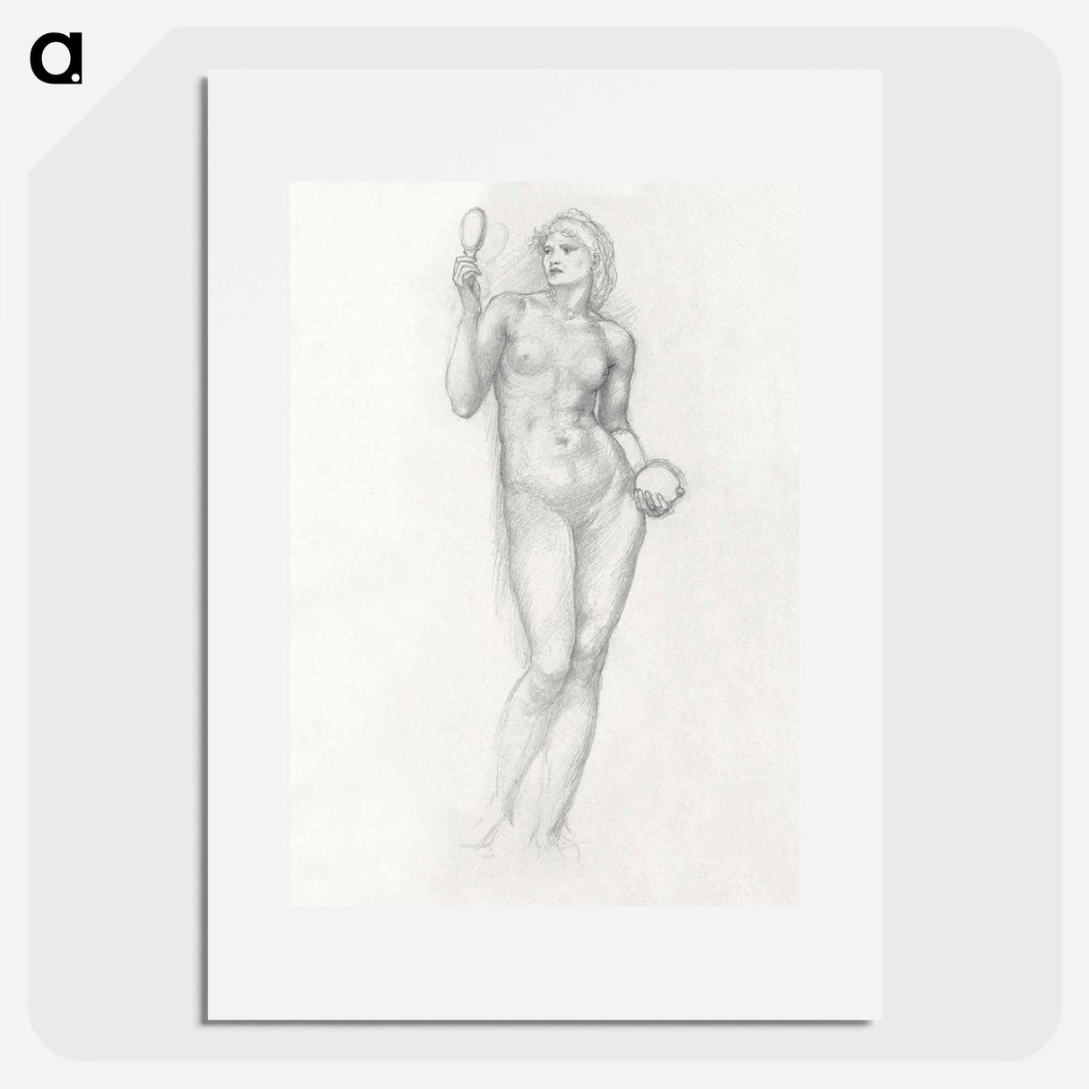 Nude Female Figure with Mirror in Right Hand - エドワード バーン ジョーンズ Poster.