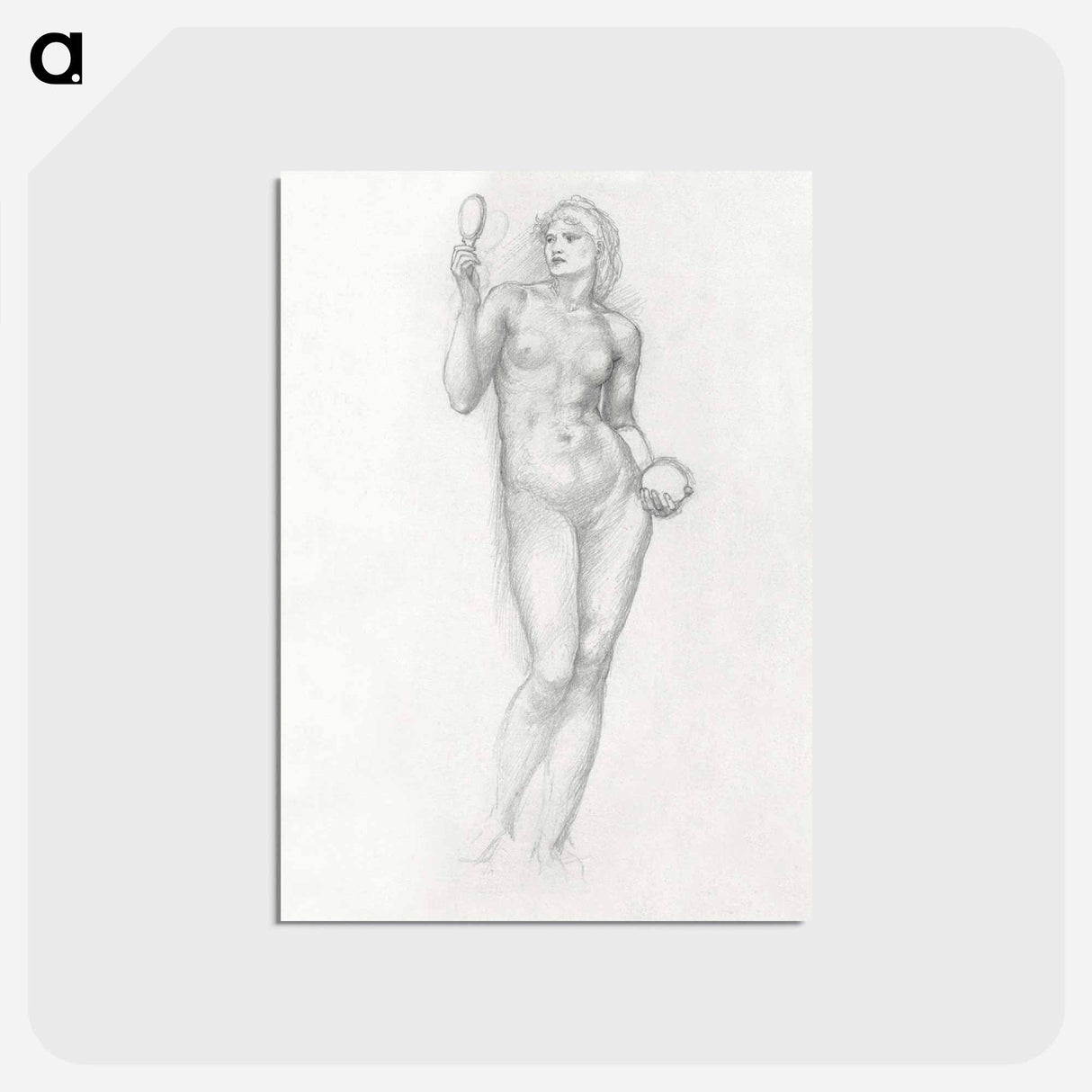 アートポストカード-Nude Female Figure with Mirror in Right Hand - エドワード バーン ジョーンズ Postcard.