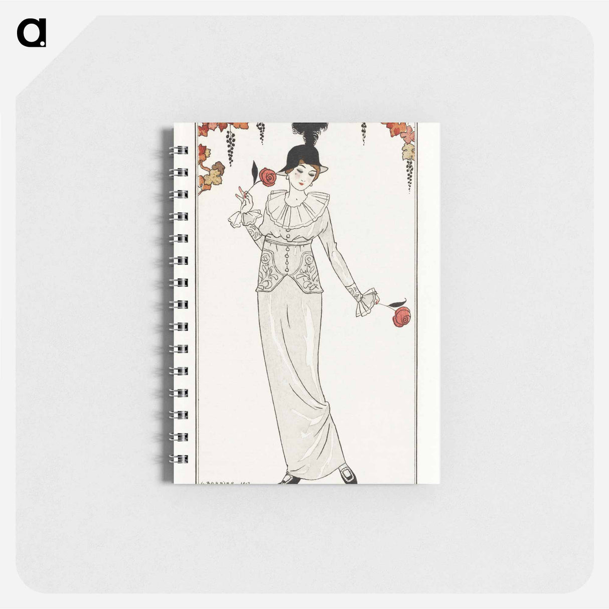 Costumes Parisiens, no. 8: Tailleur de Satin gris de perle. Chapeau de paille noir - ジョルジュ バルビエ Memo.