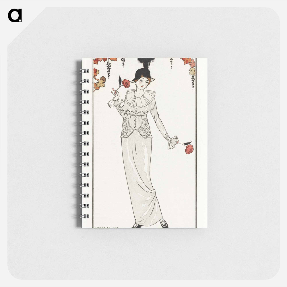 Costumes Parisiens, no. 8: Tailleur de Satin gris de perle. Chapeau de paille noir - ジョルジュ バルビエ Memo.