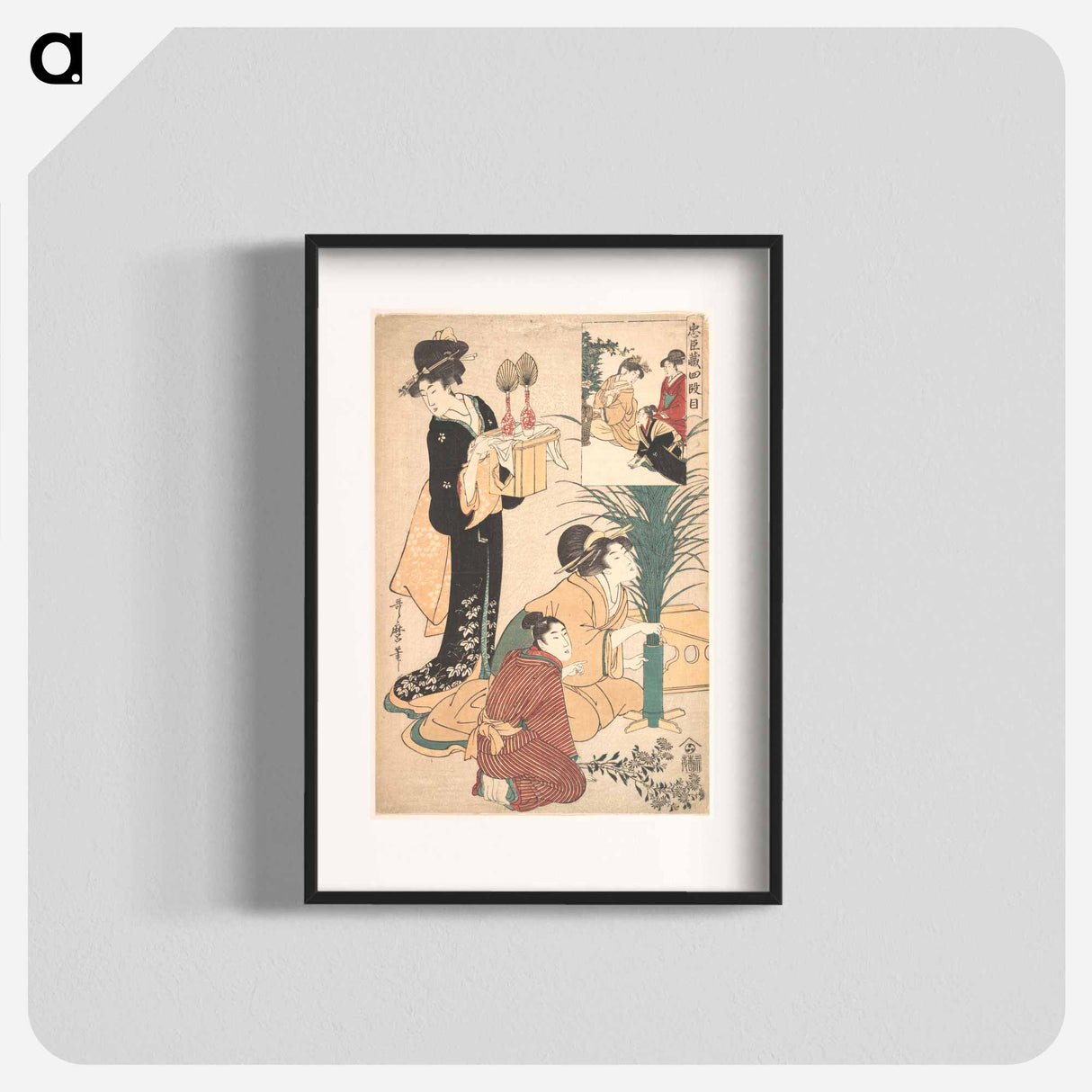 A Woman and a Man Arranging Flowers for the Tsukimi - 喜多川 歌麿 Poster.