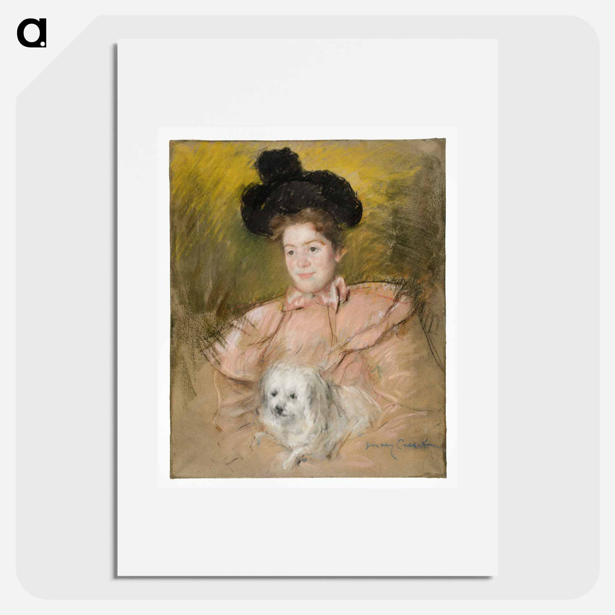 Woman in Raspberry Costume Holding a Dog - Mary Cassatt Poster.