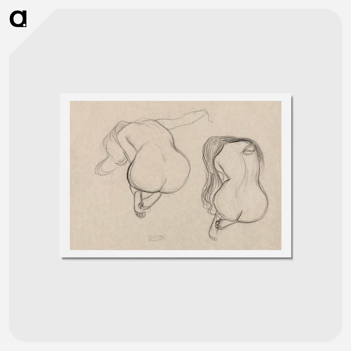 アートポストカード-Two Studies of a Seated Nude with Long Hair - グスタフ クリムト Postcard.