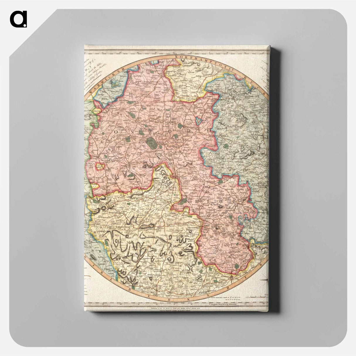 A new and accurate map of the country for twenty five miles round the University of Oxford - アンティーク地図 Canvas.