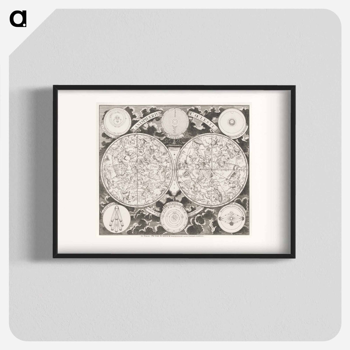 Hemelkaart met de noordelijke en zuidelijke sterrenbeelden - アンティーク地図 Poster.