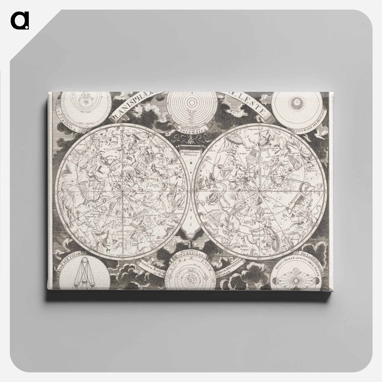 Hemelkaart met de noordelijke en zuidelijke sterrenbeelden - アンティーク地図 Canvas.