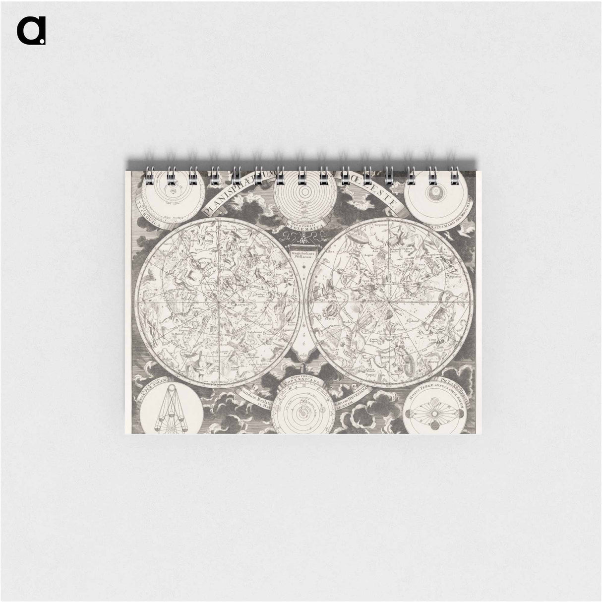 Hemelkaart met de noordelijke en zuidelijke sterrenbeelden - アンティーク地図 Memo.