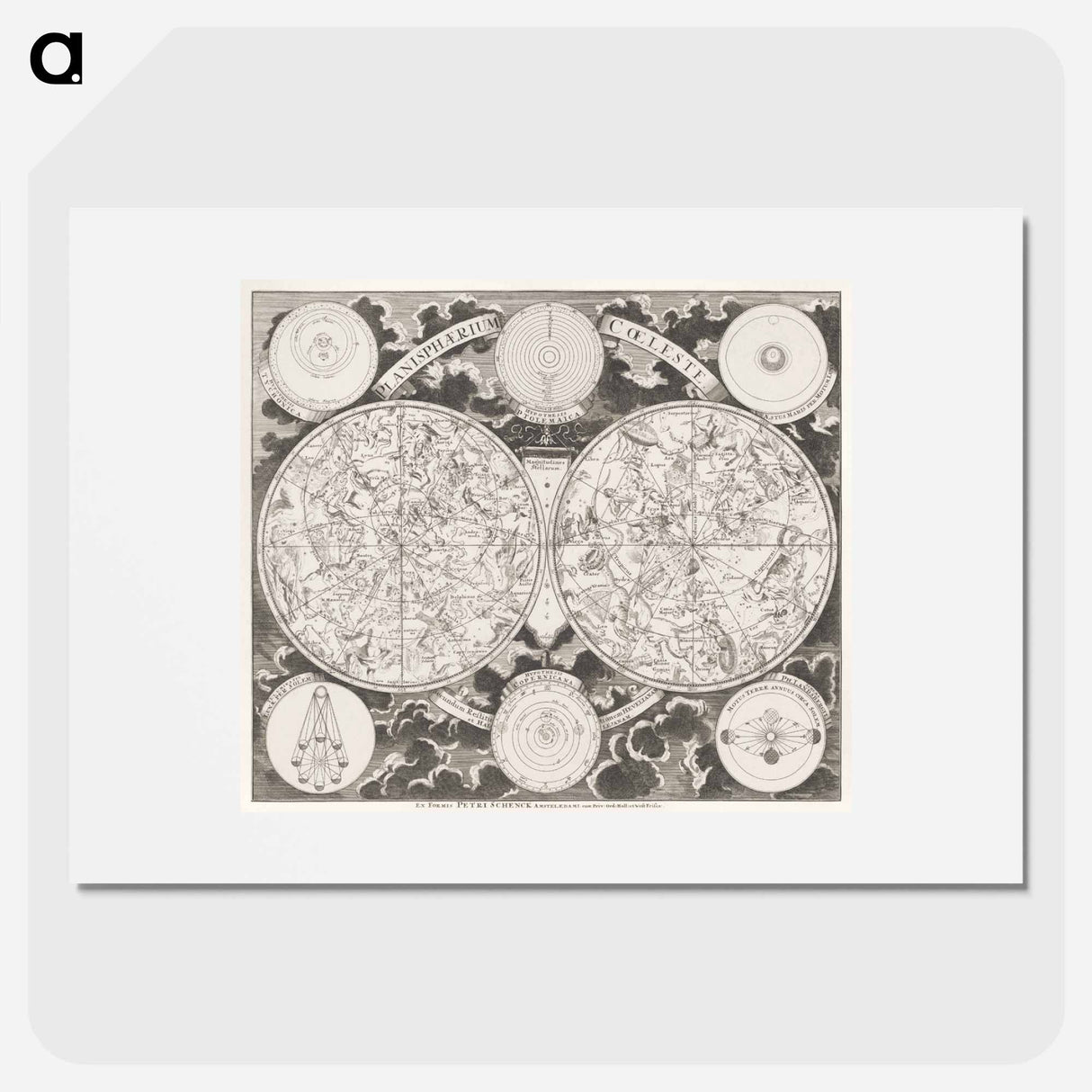 Hemelkaart met de noordelijke en zuidelijke sterrenbeelden - アンティーク地図 Poster.