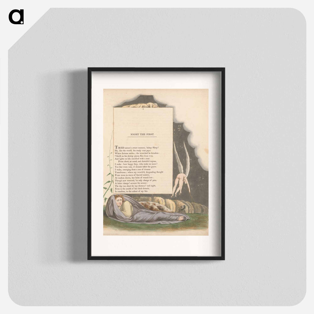 Young's Night Thoughts, Page 1, "Swift on His Downy Pinion Flies from Woe" - William Blake Poster.