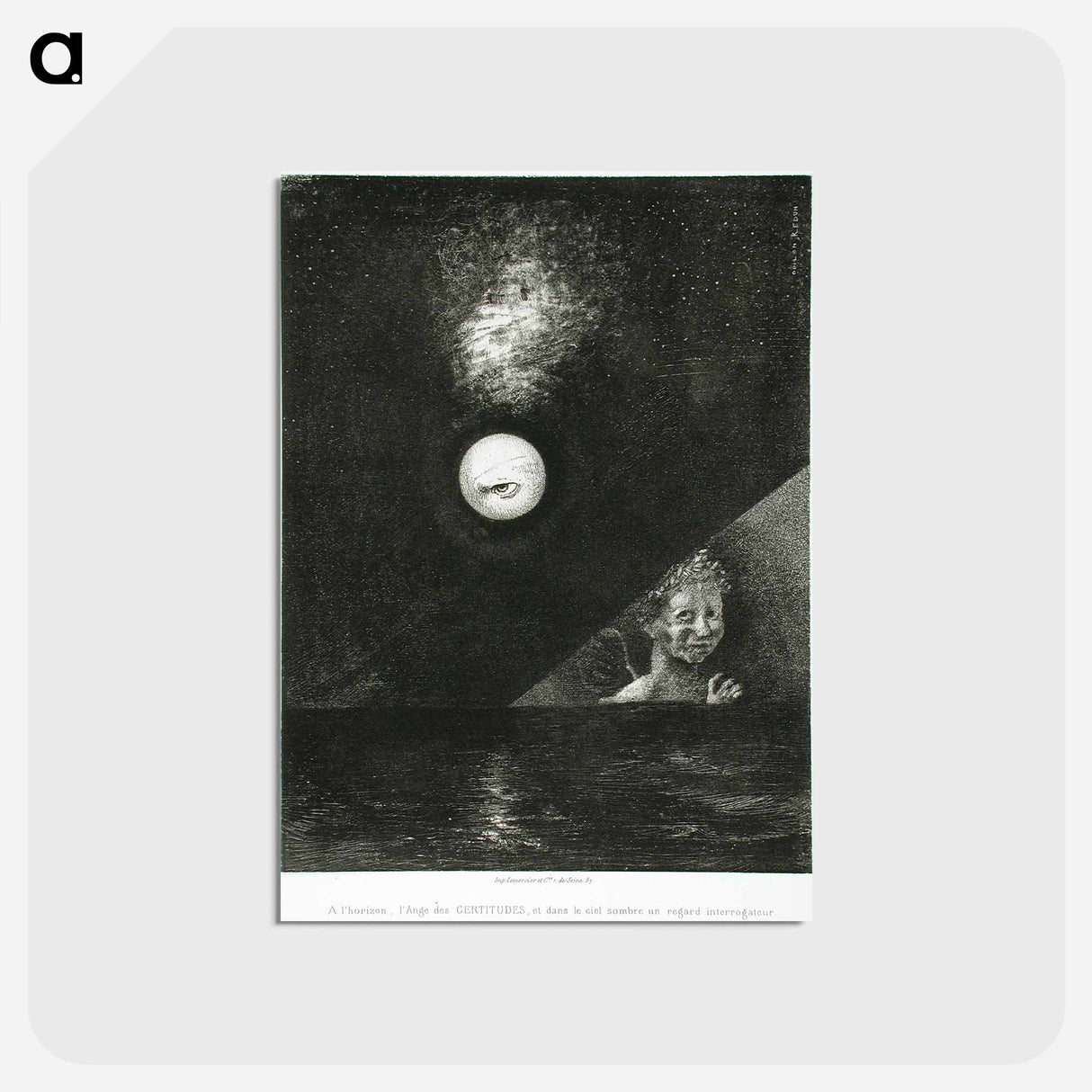 アートポストカード-À Edgar Poe (À l'horizon l'Ange des Certitudes, et dans le ciel sombre, un regard intérrogateur) - オディロン ルドン Postcard.