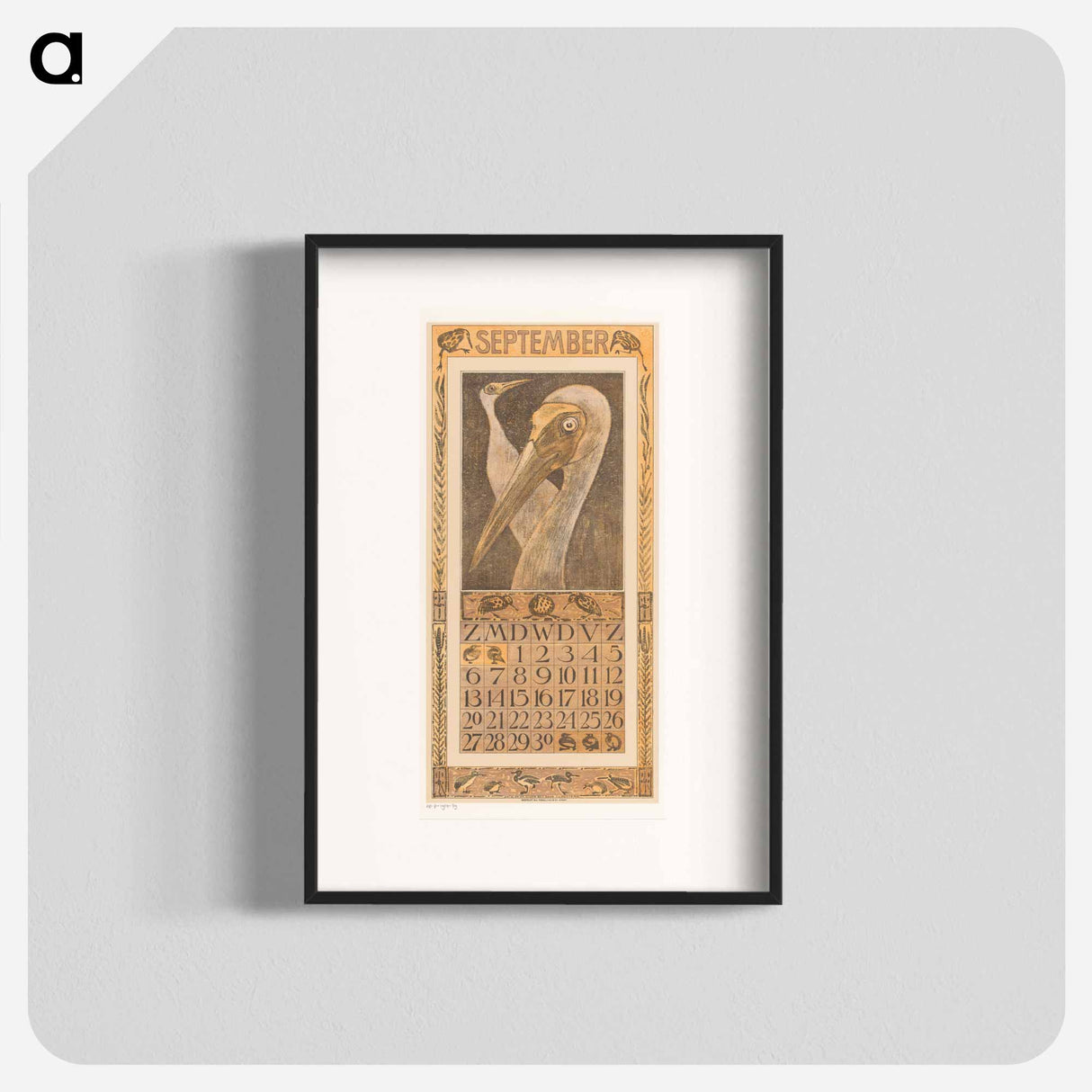 Kalenderblad september met twee vogels - Theo van Hoytema Poster.