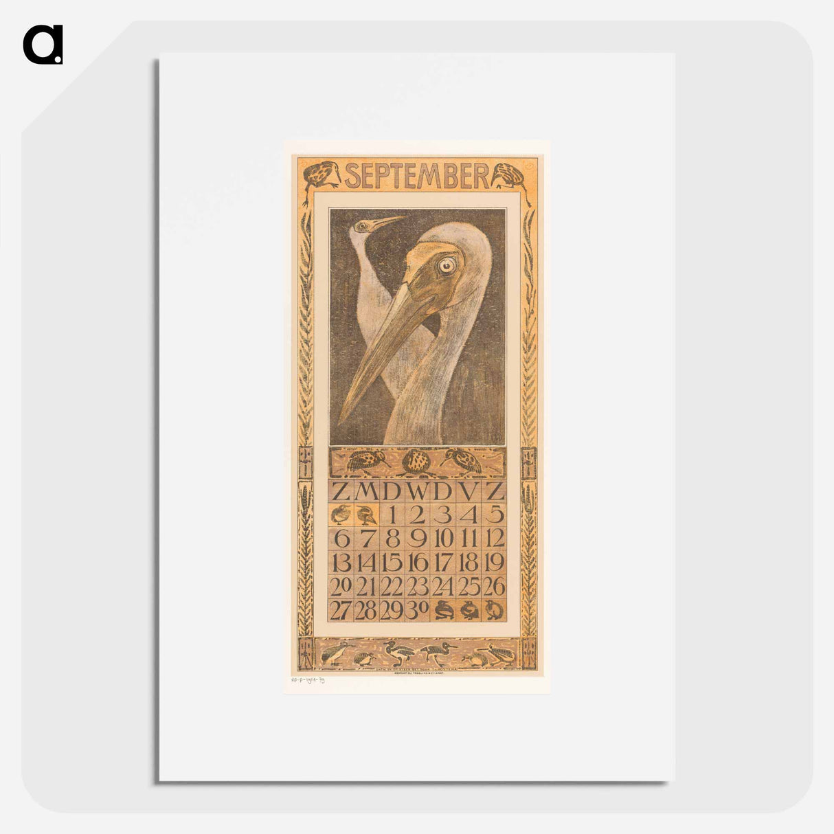 Kalenderblad september met twee vogels - Theo van Hoytema Poster.