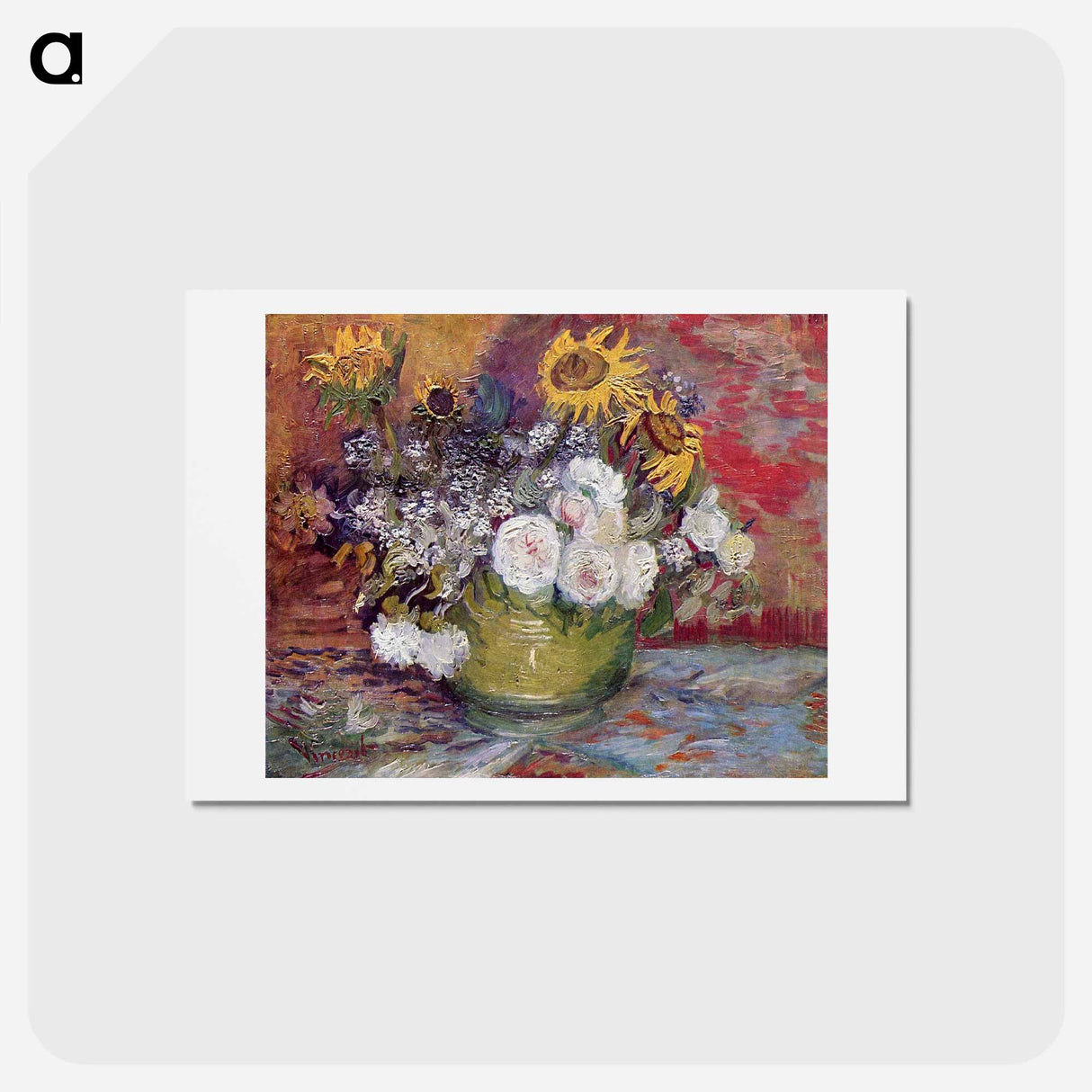 Bowl With Sunflowers Roses And Other Flowers - フィンセント ファン ゴッホ Postcard.