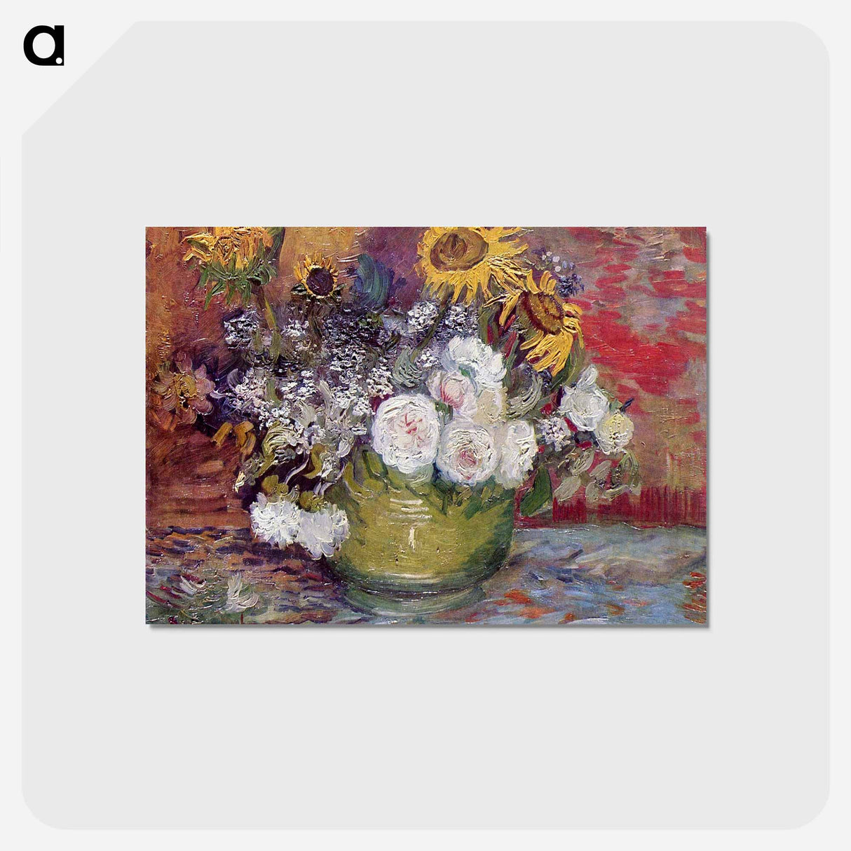 アートポストカード-Bowl With Sunflowers Roses And Other Flowers - フィンセント ファン ゴッホ Postcard.