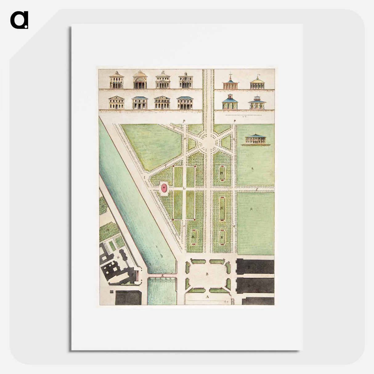 Jardin Public, Champs Elysées - アンティーク地図 Poster.