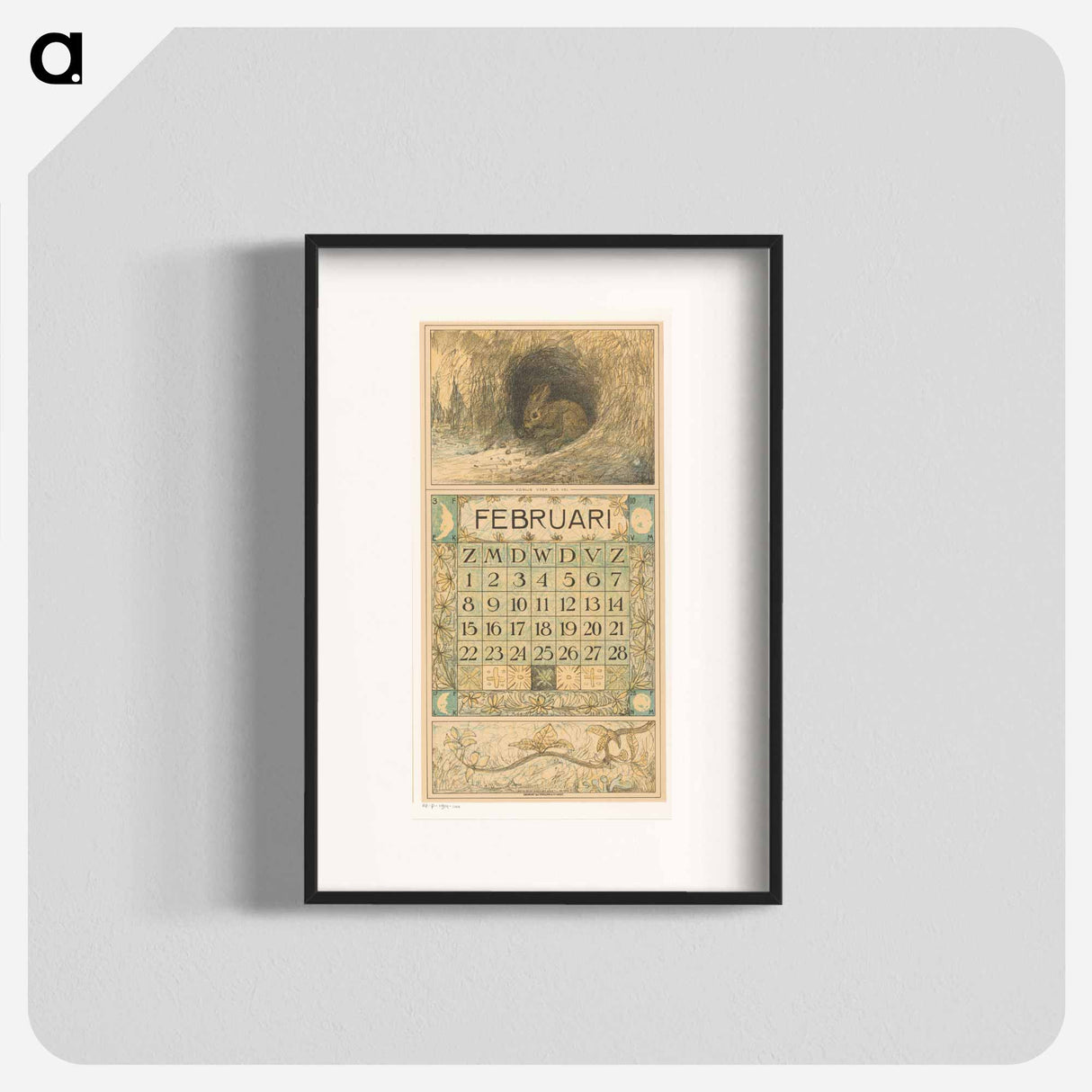 Calendar February with flowers - Theo van Hoytema Poster.