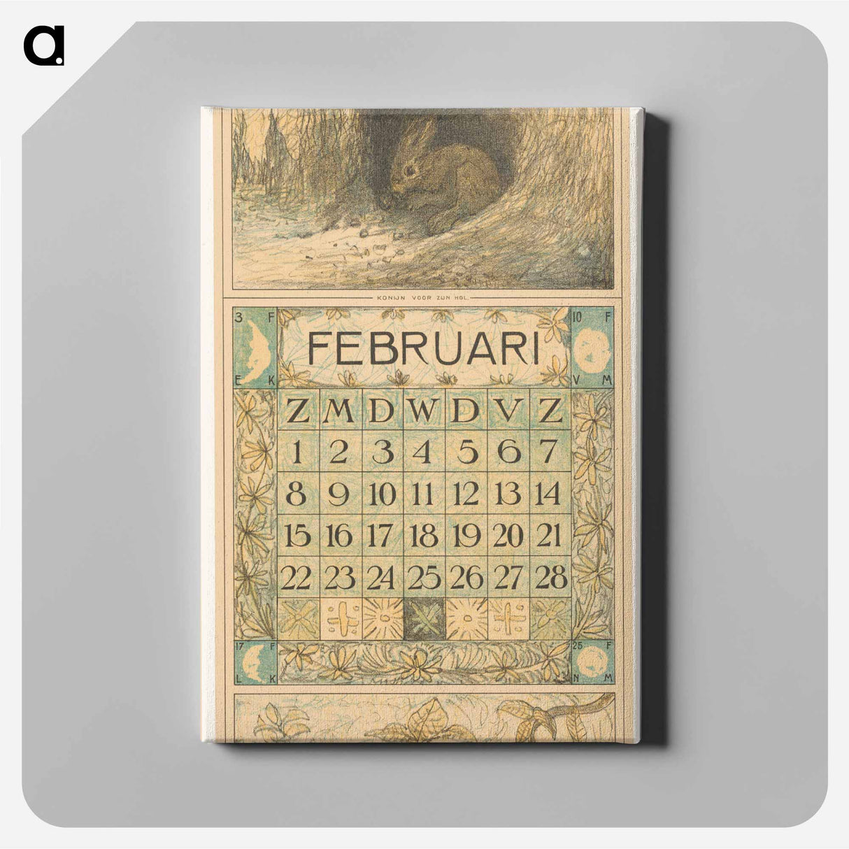 February calendar with flowers - Theo van Hoytema Canvas.